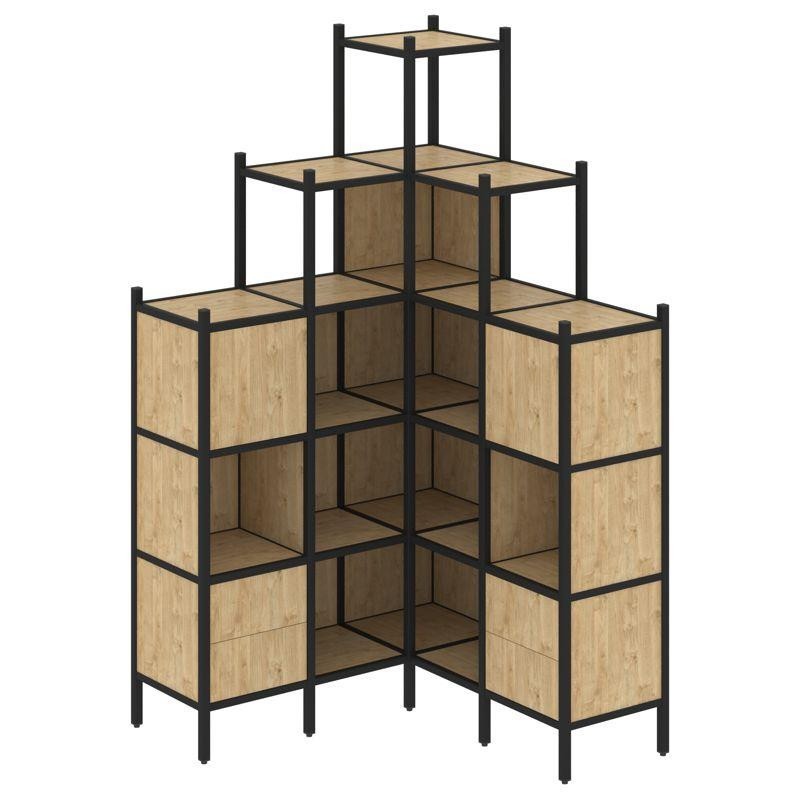 Loft Угловой внутренний стеллаж VR.L-45 Тиквуд Светлый/Металл Черный 1278*1278*2280 Loft Угловой внутренний стеллаж VR.L-45 Тиквуд Светлый/Металл Черный 1278*1278*2280