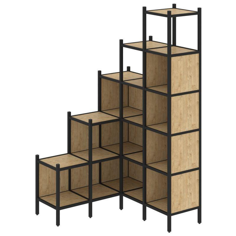 Loft Угловой внутренний стеллаж VR.L-49 Тиквуд Светлый/Металл Черный 1278*1278*2280 Loft Угловой внутренний стеллаж VR.L-49 Тиквуд Светлый/Металл Черный 1278*1278*2280