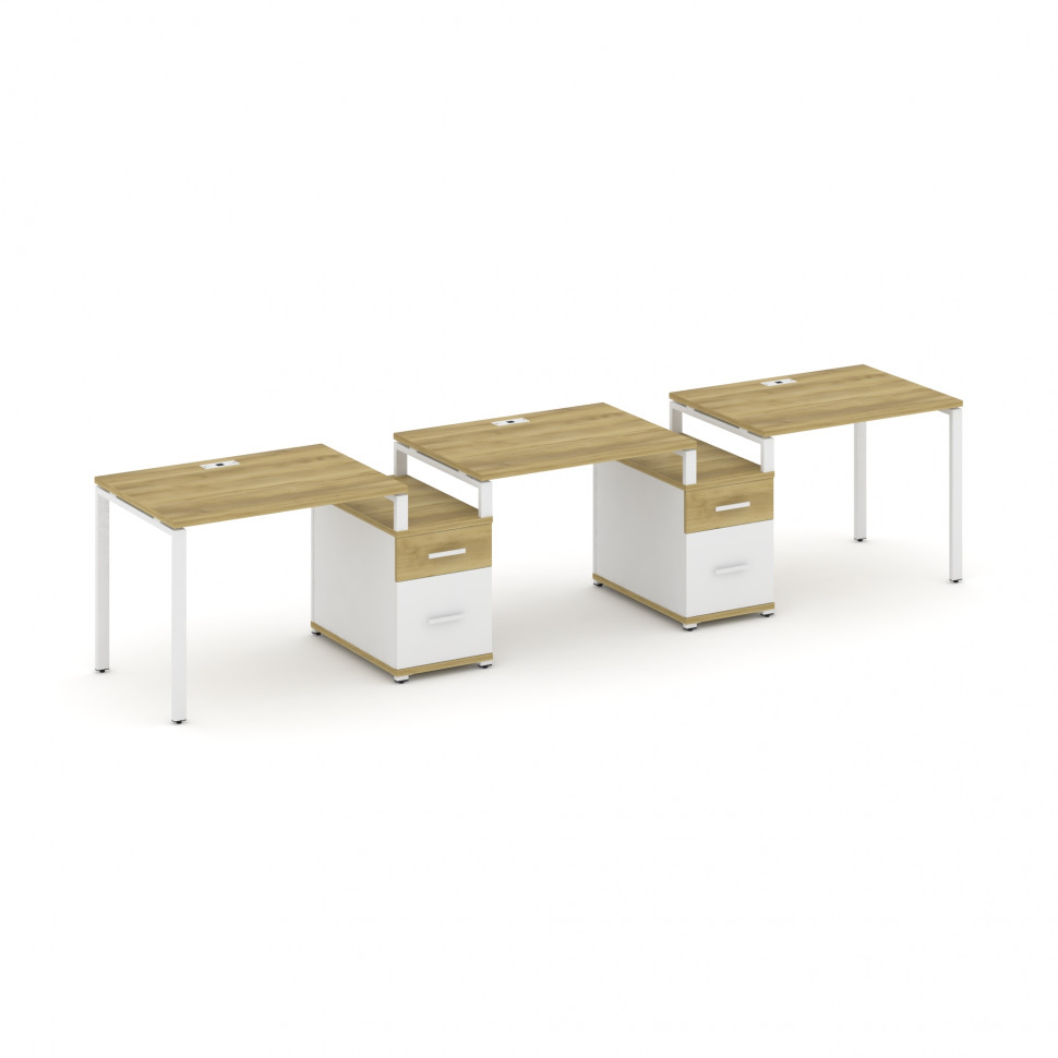 Concept Рабочая станция 3 места с 2 опорными тумбами CN.ORS-329 W Дуб Винченцо/Белый Бриллиант/Метал