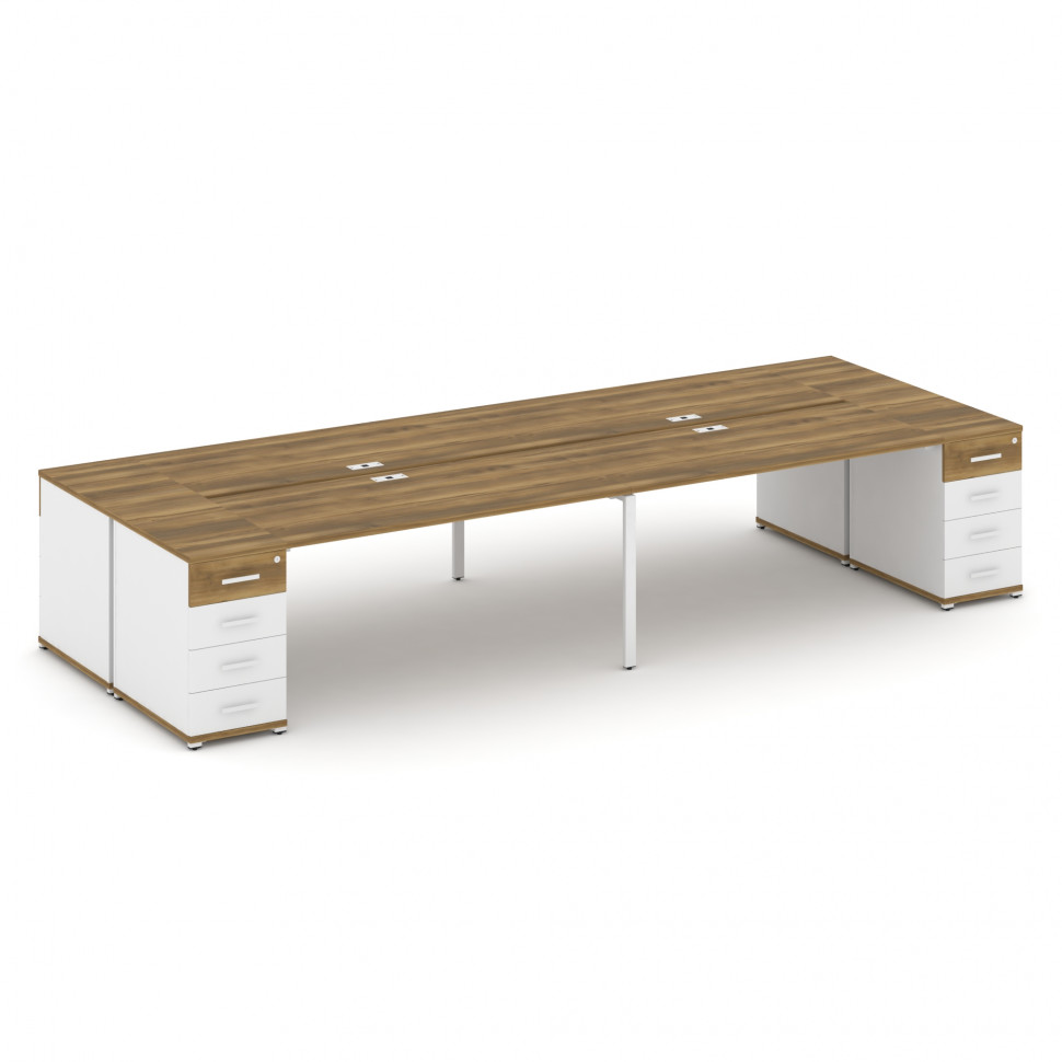 Concept Рабочая станция 4 места с 2 опорными тумбами CN.DRS-428 W Сандал Янтарный/Белый Бриллиант/Ме Concept Рабочая станция 4 места с 2 опорными тумбами CN.DRS-428 W Сандал Янтарный/Белый Бриллиант/Ме