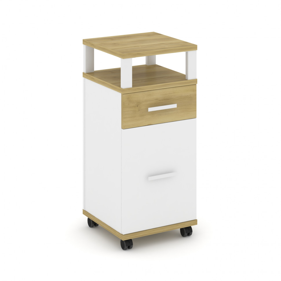 Concept Тумба мобильная 1 ящ.+1 распаш. фасад с надставкой CN.TUM-012 W Дуб Винченцо/Белый Бриллиант