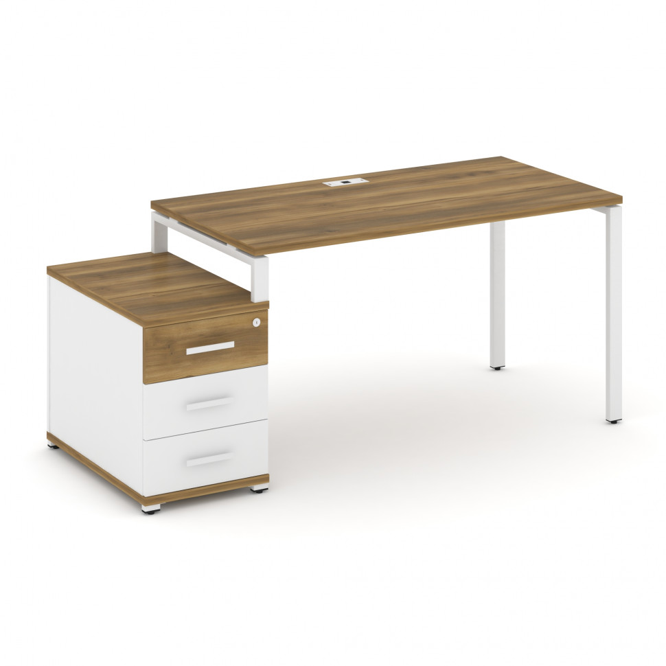 Concept Стол письменный с 1 опорной тумбой CN.SP-303 W Сандал Янтарный/Белый Бриллиант/Металл Белый