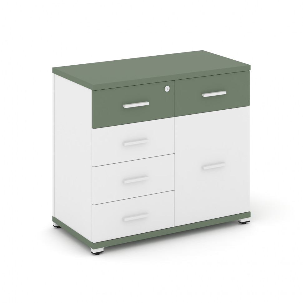 Concept Тумба приставная широкая 5 ящ.+1 распаш. фасад CN.TSP-016 W Кобо/Белый Бриллиант/Металл Белы