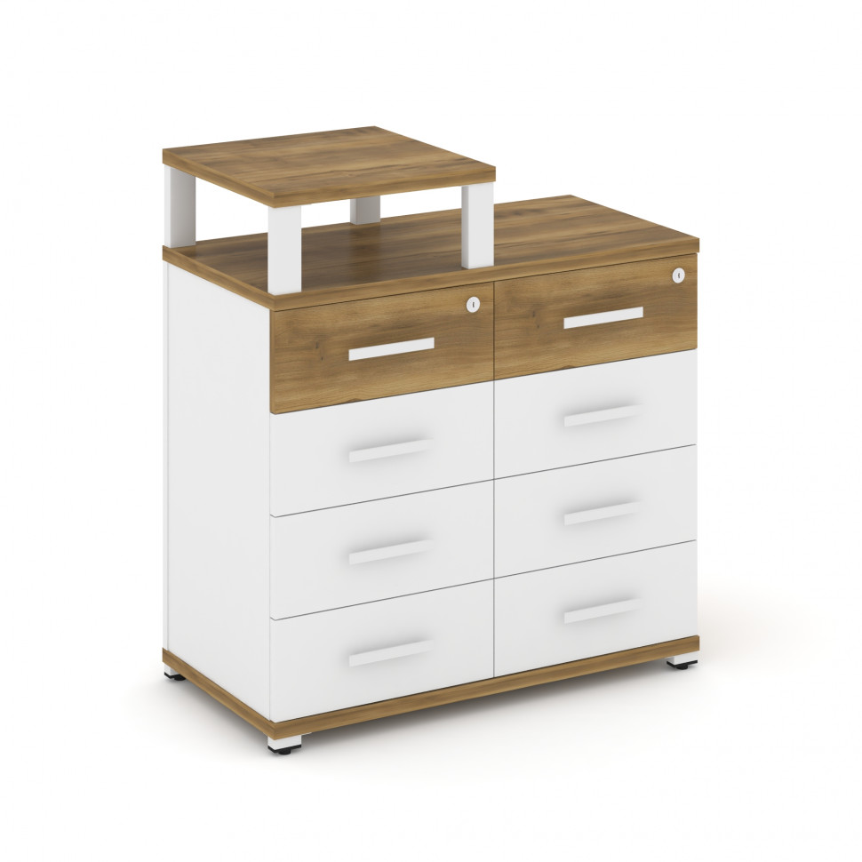 Concept Тумба приставная широкая 8 ящ. с надставкой узкой CN.TSP-014 W Сандал Янтарный/Белый Бриллиа