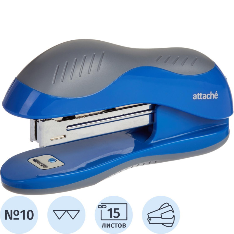 Степлер Attache leader до 15 листов, синий/серый, №10 антистеп