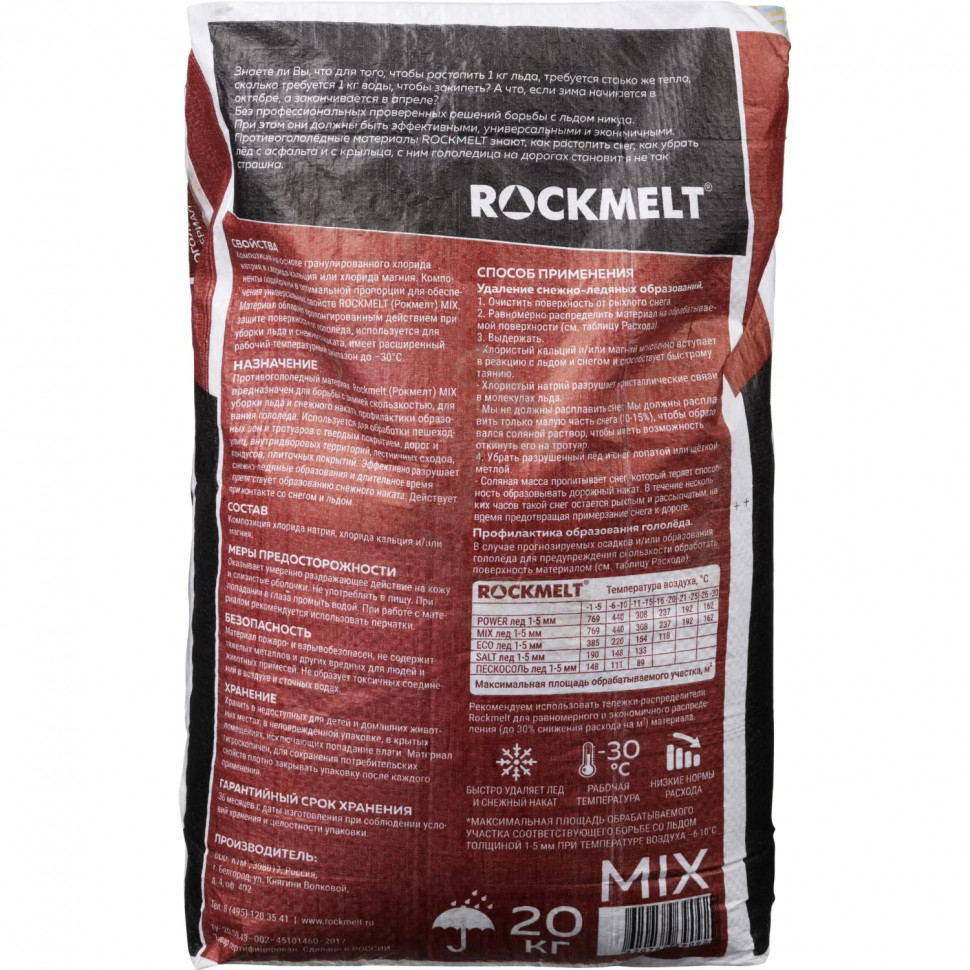 Реагент противогололёдный RockMelt Mix мешок 20 кг до -30С ТБЛ