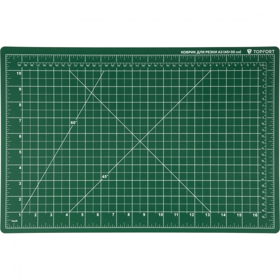 Коврик для резки Topfort 3х-слойный А3 (45х30см),2х-сторонний,зеленый