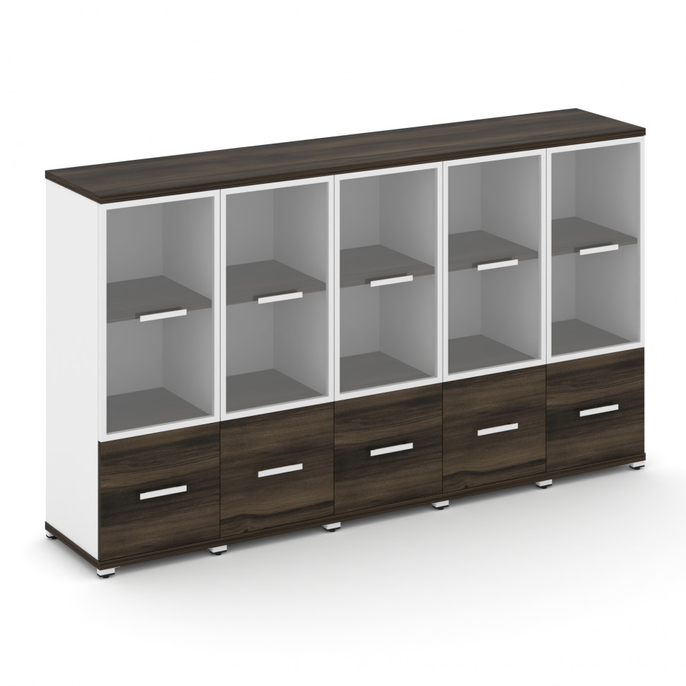 Concept Шкаф 5 узких секций, 3 ниши CN.STU-352 RPW W Дуб Мали/Белый Бриллиант/Металл Белый/Прозрачны
