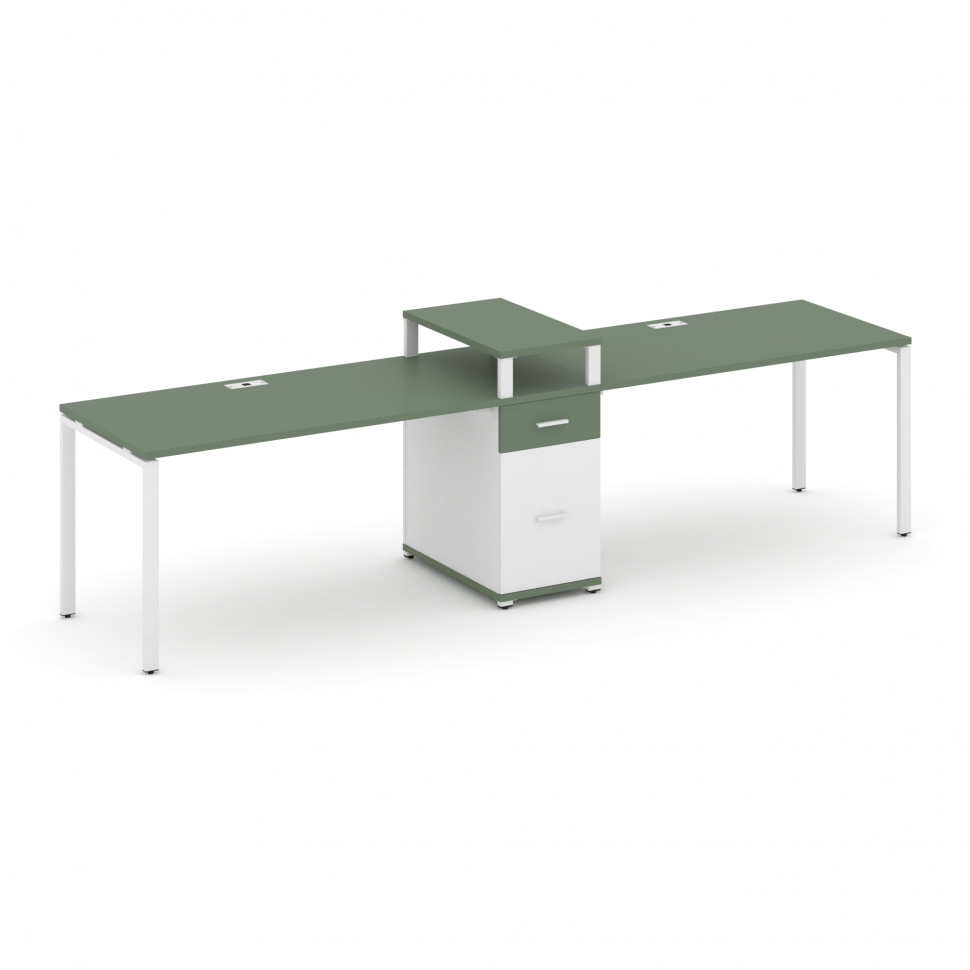 Concept Рабочая станция 2 места с 1 опорной тумбой CN.ORS-424 W Кобо/Белый Бриллиант/Металл Белый 35