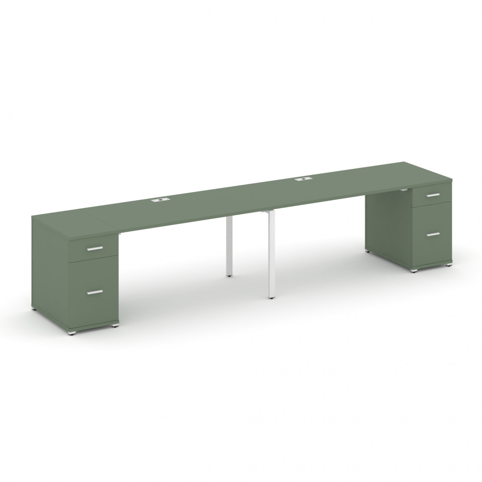 Concept Рабочая станция 2 места с 2 опорными тумбами CN.ORS-414 W Кобо/Металл Белый 3200*720*750