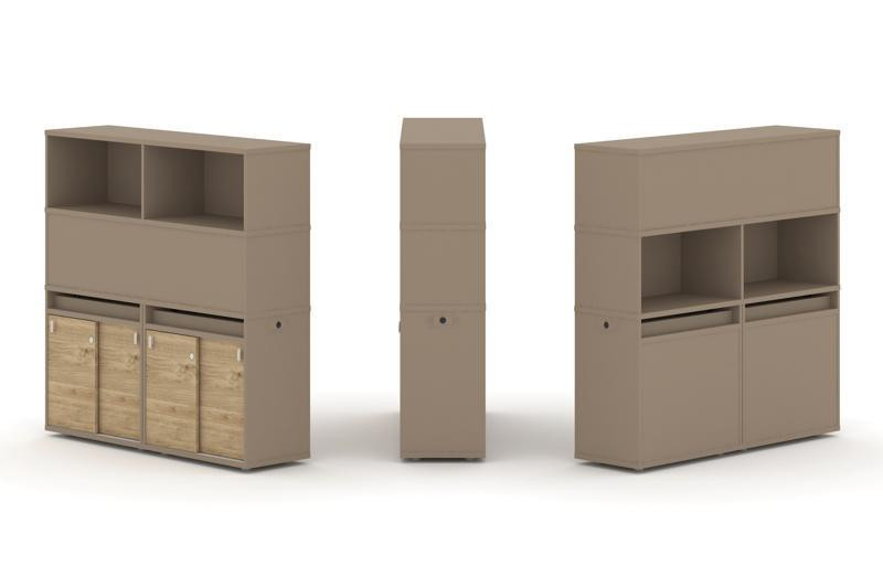 Estetica Набор №7. Тумба двойная+высокая надставка ES.NB.2V-7 Латте/Тиквуд Светлый 1500*410*1520