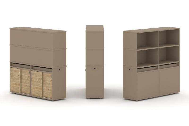 Estetica Набор №7. Тумба двойная+высокая надставка ES.NB.2V-7 Латте/Тиквуд Светлый 1500*410*1520