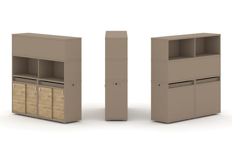 Estetica Набор №7. Тумба двойная+высокая надставка ES.NB.2V-7 Латте/Тиквуд Светлый 1500*410*1520