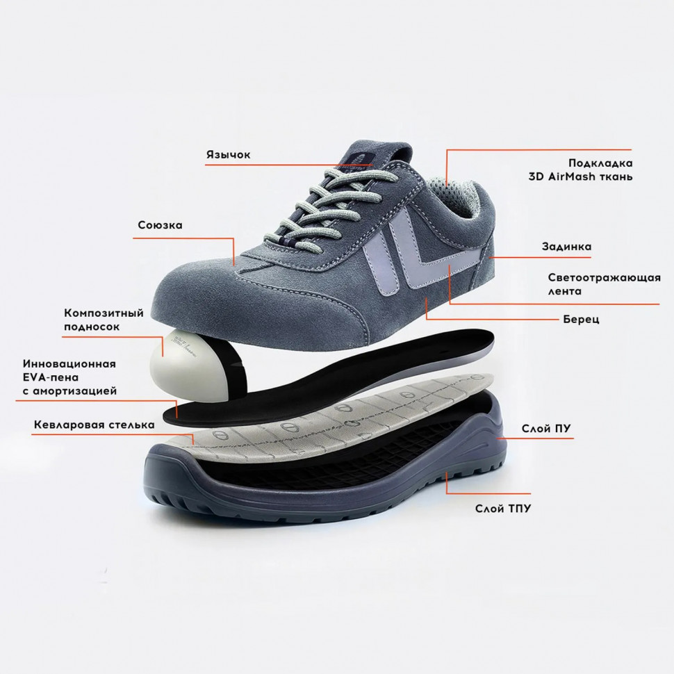 Полуботинки 5240ККС ПУ/ТПУ, КП, АС,серый р. 43