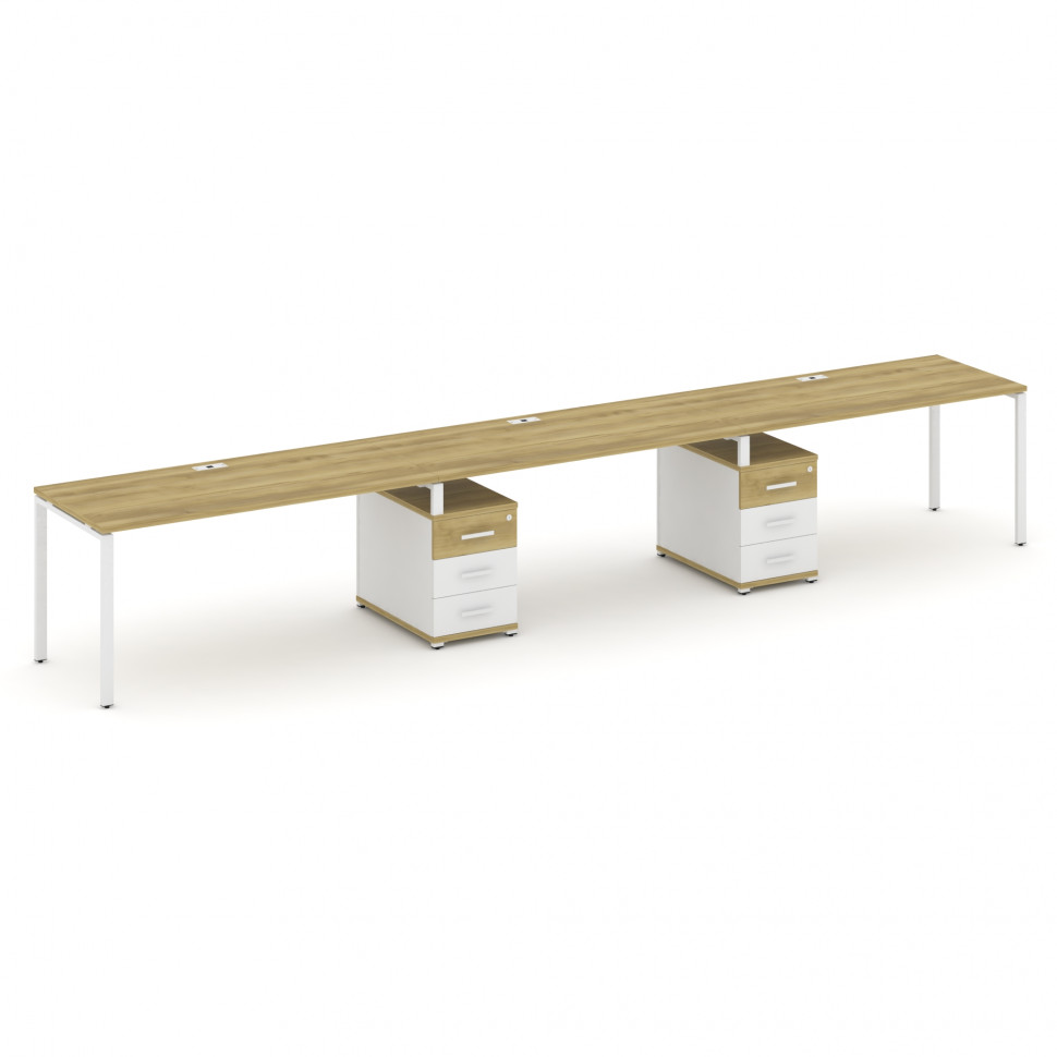 Concept Рабочая станция 3 места с 2 опорными тумбами CN.ORS-336 W Дуб Винченцо/Белый Бриллиант/Метал
