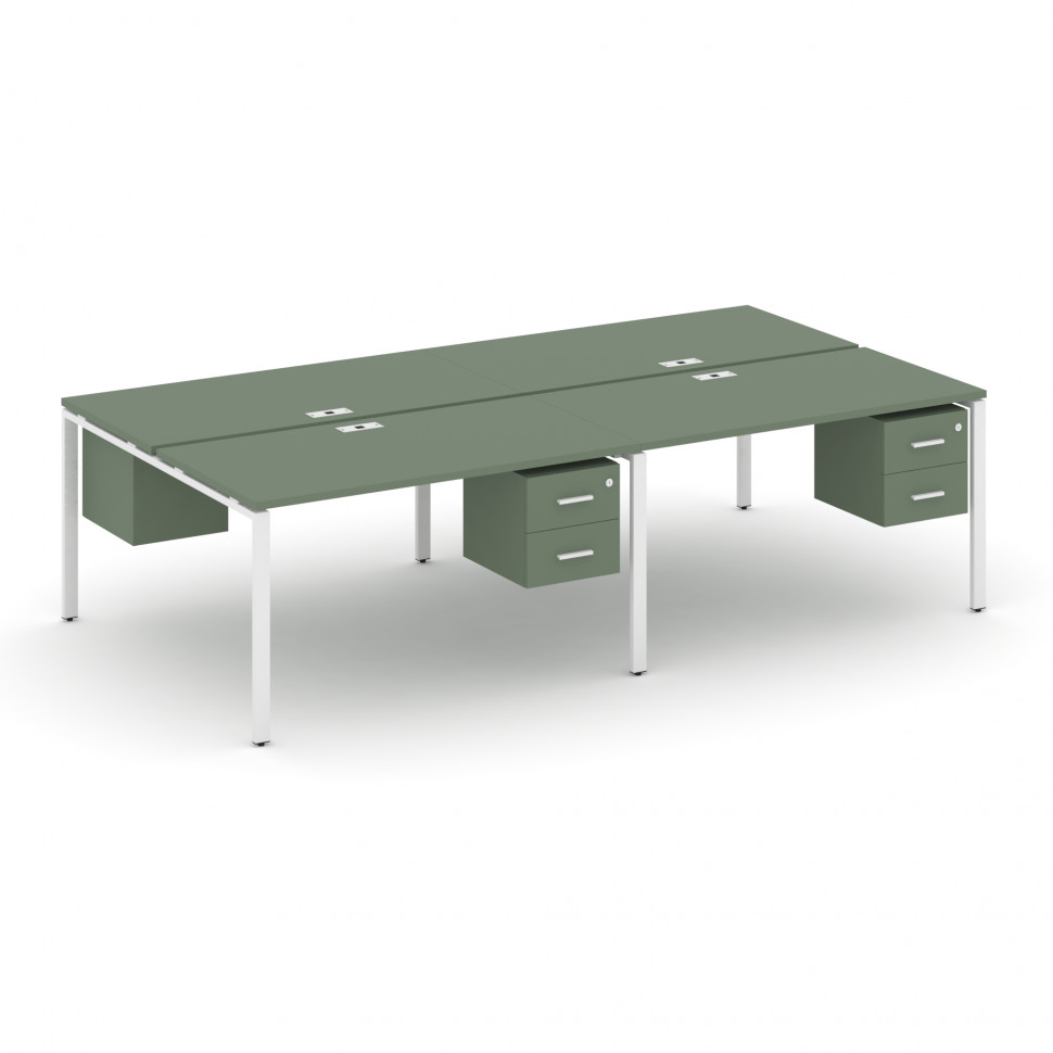 Concept Рабочая станция двухсторонняя с подвесными тумбами на 4 места CN.DRS-134 W Кобо/Металл Белый