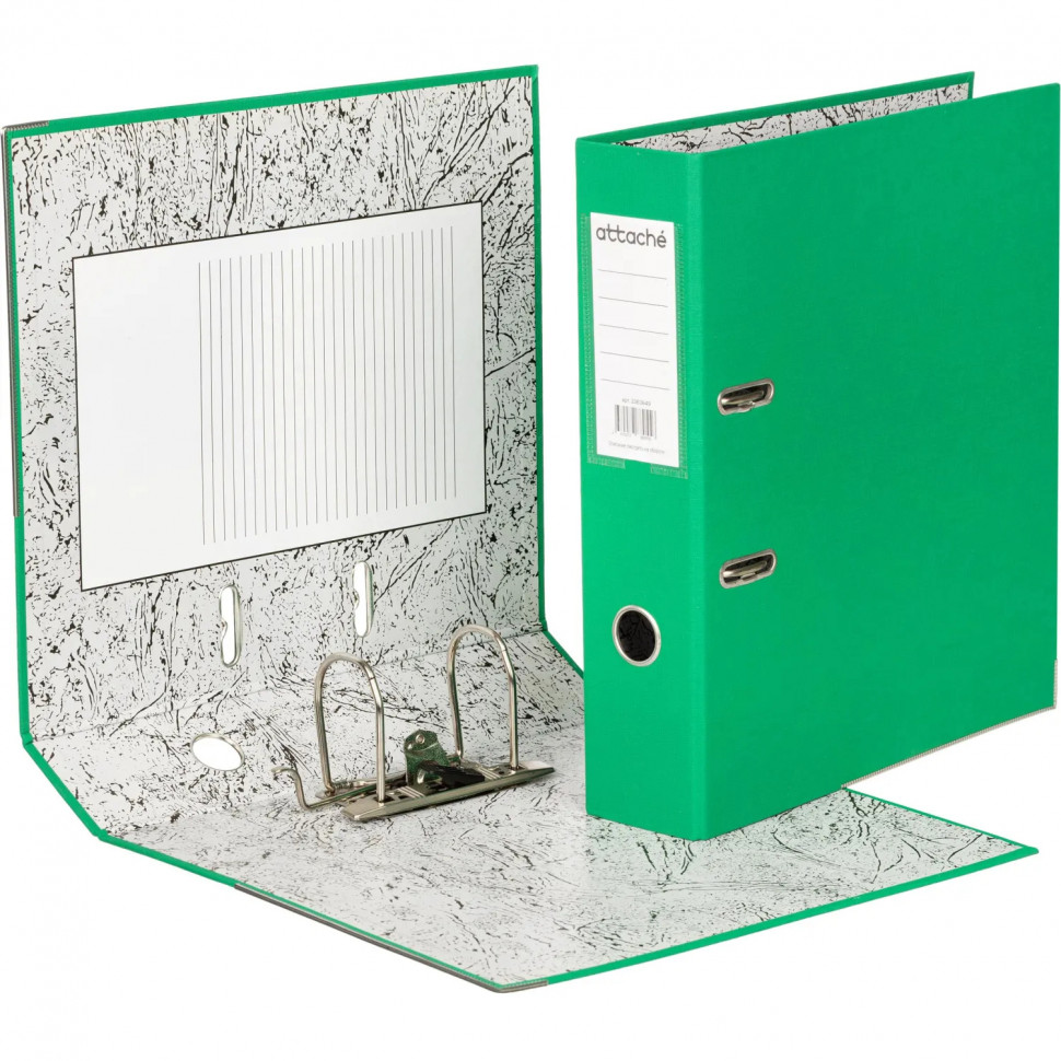 Папка-регистратор 75мм Attache А4, зеленая, РР/бумага, мет. уголок