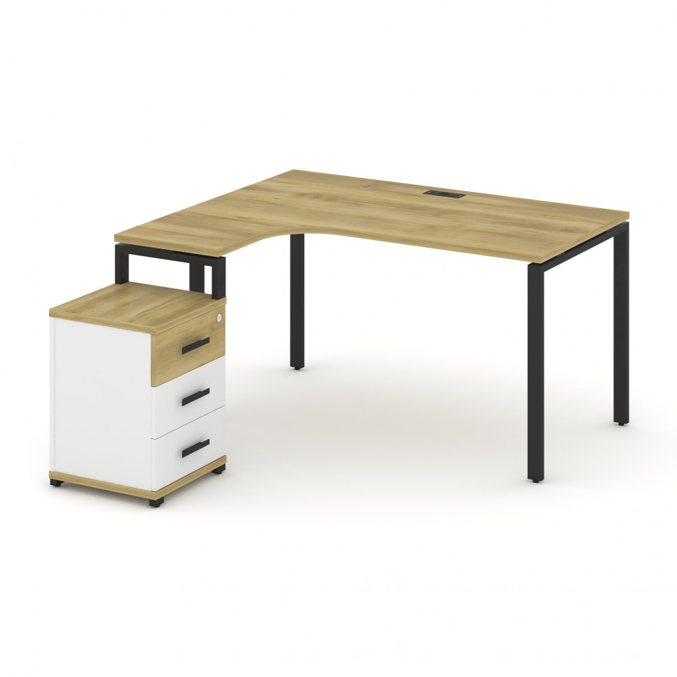 Concept Стол эргономичный с опорной тумбой CN.SA-305(L) B Дуб Винченцо/Белый Бриллиант/Металл Черный