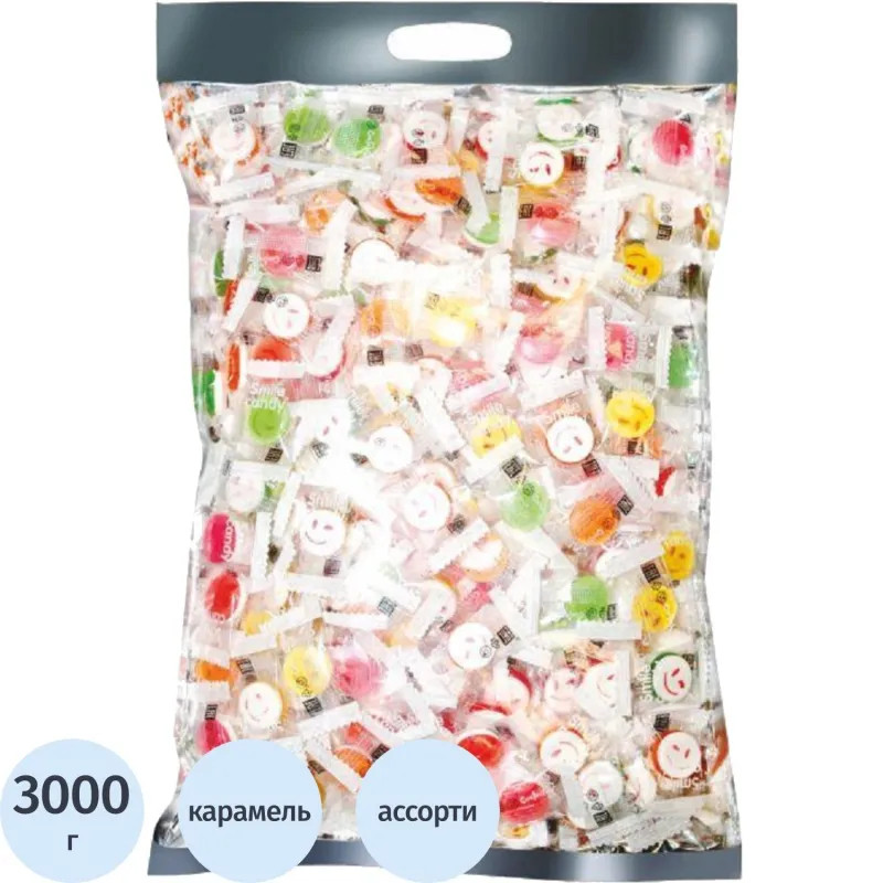 Карамель Smile Candy Микс (лимон, клуб.,манго, арбуз) 3кг/уп