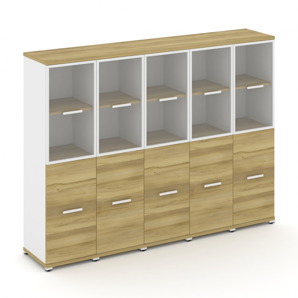 Concept Шкаф 5 узких секций, 4 ниши CN.STU-452 RPW W Дуб Винченцо/Белый Бриллиант/Металл Белый/Прозр