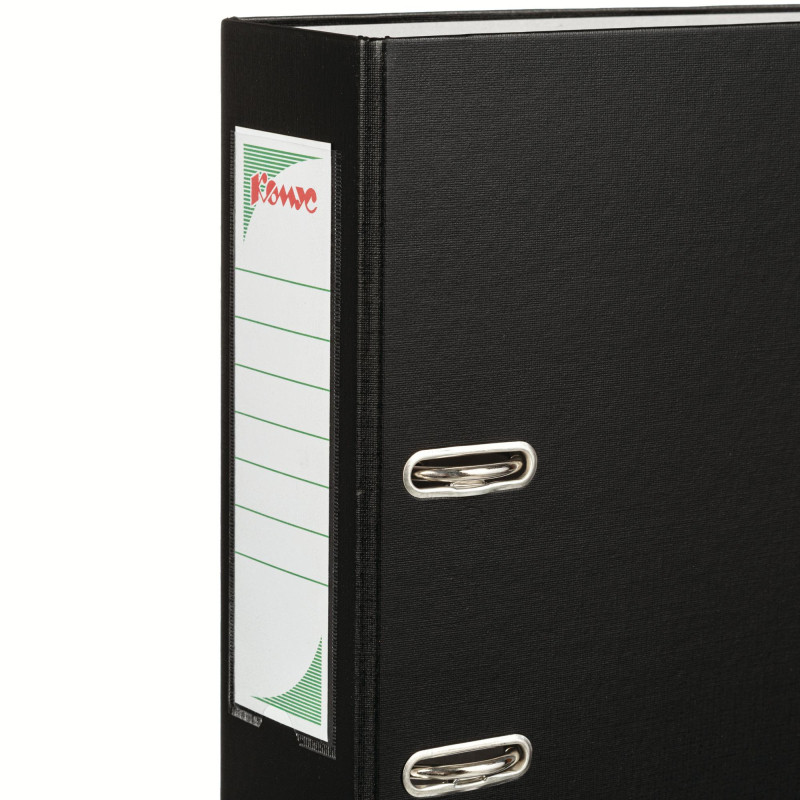 Папка-регистратор с арочн.мех.Комус Экономи 80мм,черн,ПБП1,карм.кор.,мет.уг