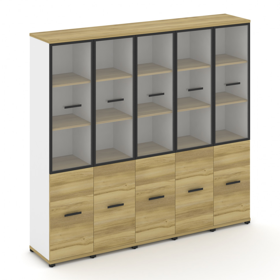 Concept Шкаф 5 узких секций, 5 ниш CN.STU-552 RPB B Дуб Винченцо/Белый Бриллиант/Металл Черный/Прозр