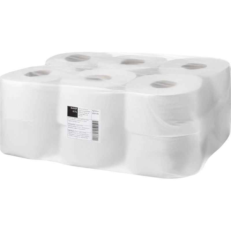 Бумага туалетная д/дисп Выбор Есть 1сл бел втор на втул 200м 12рул/уп