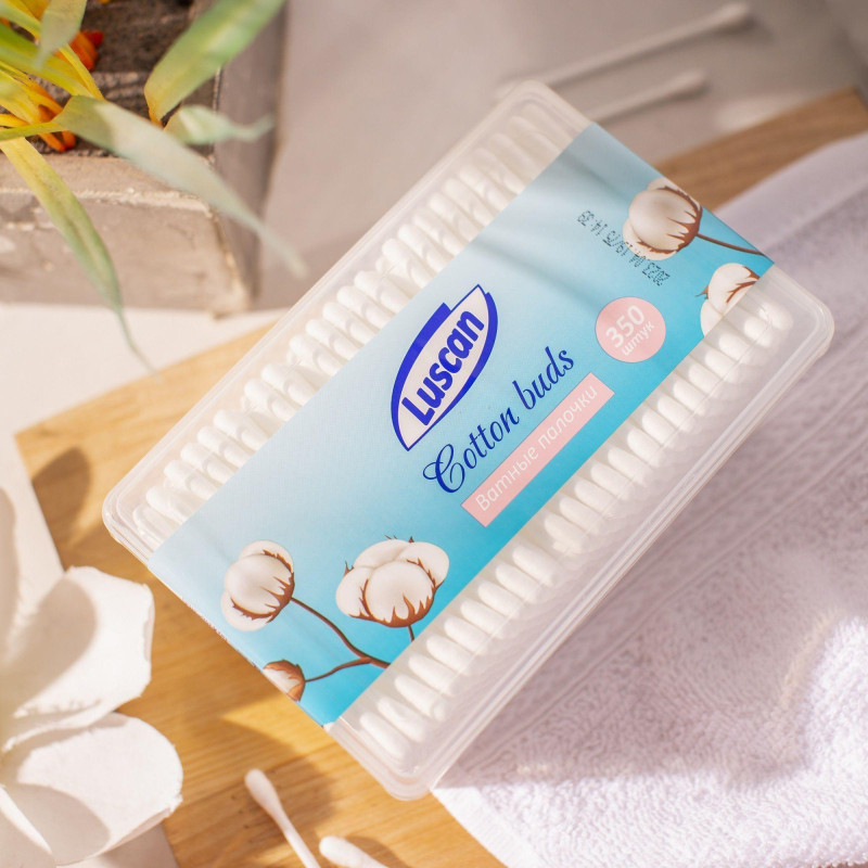 Палочки ватные Luscan   пластик. моноблок 350шт/уп