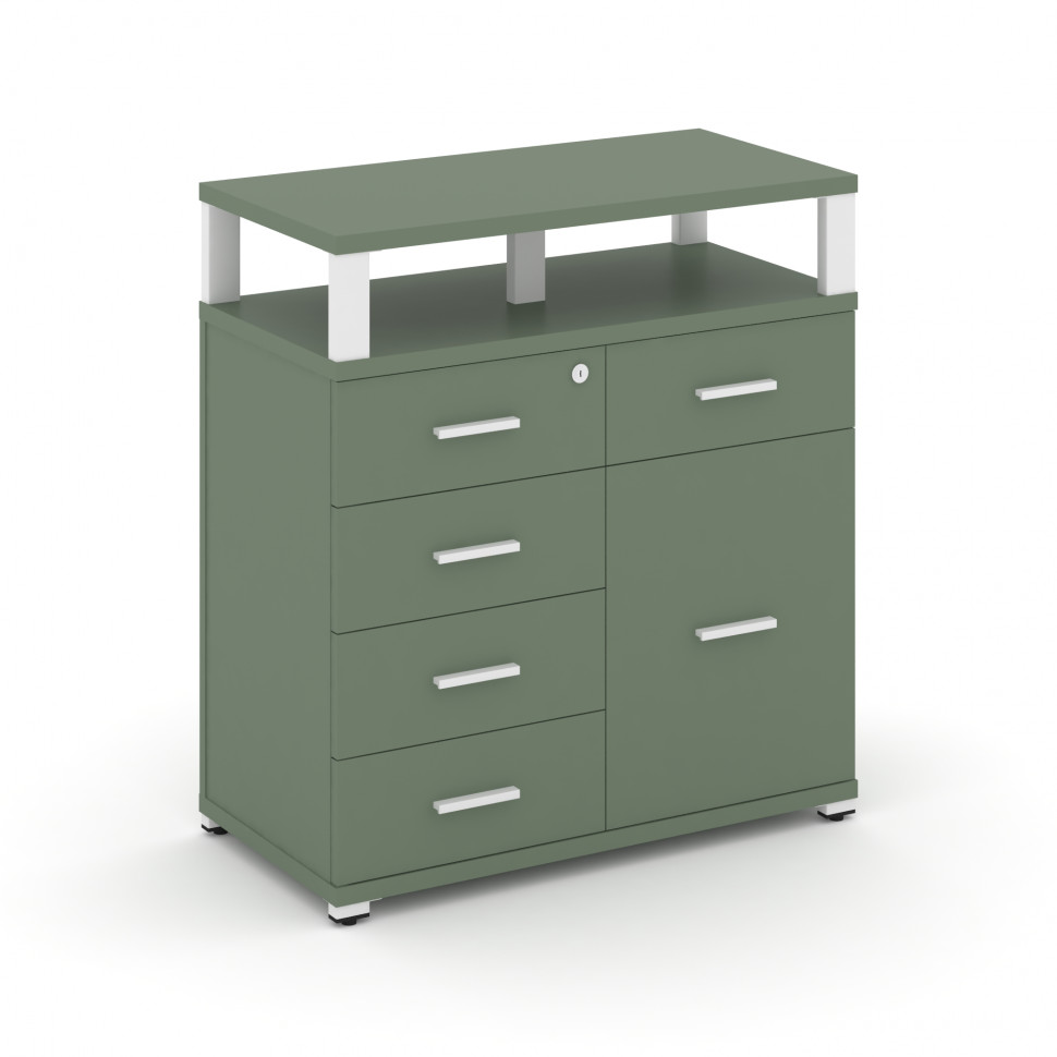 Concept Тумба приставная широкая 5 ящ.+1 распаш. фасад с надставкой широкой CN.TSP-018 W Кобо/Металл Concept Тумба приставная широкая 5 ящ.+1 распаш. фасад с надставкой широкой CN.TSP-018 W Кобо/Металл