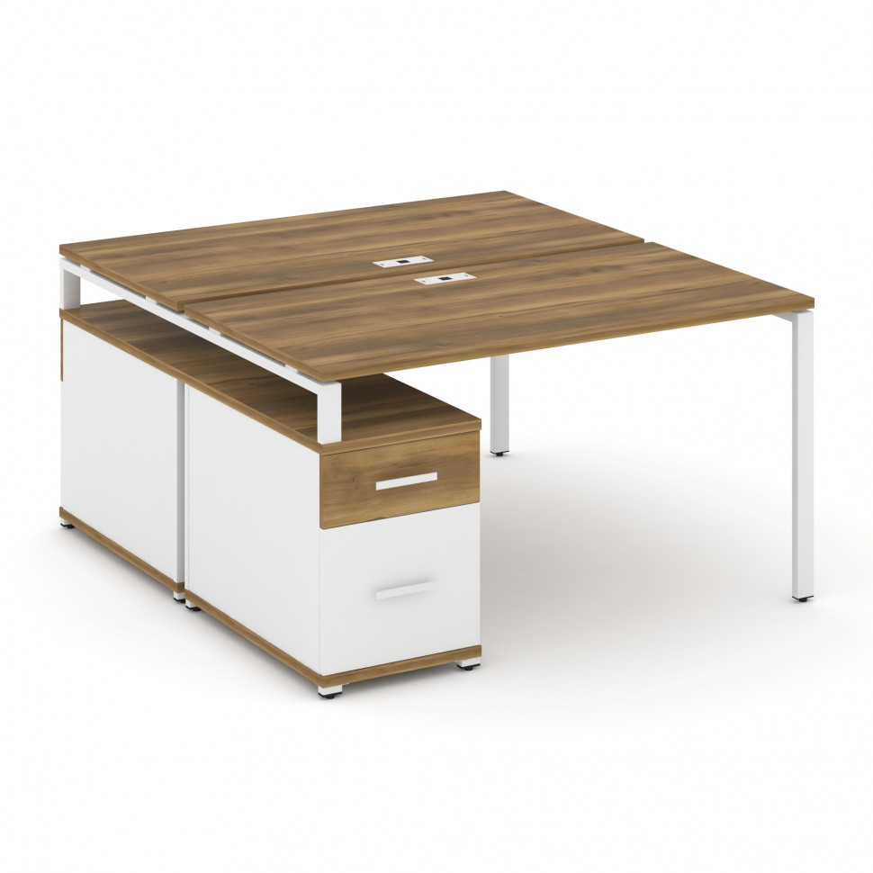 Concept Рабочая станция 2 места с двухсторонней опорной тумбой CN.DRS-307 W Сандал Янтарный/Белый Бр