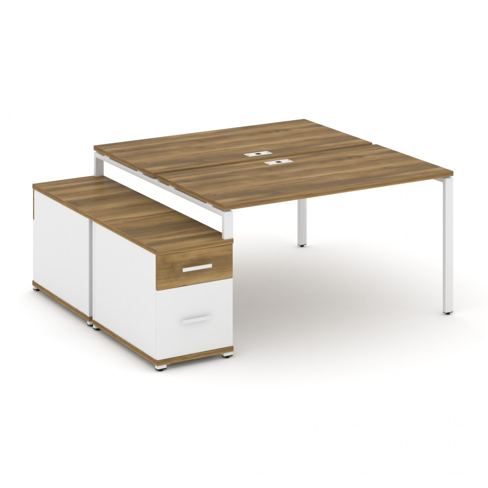 Concept Рабочая станция 2 места с двухсторонней опорной тумбой CN.DRS-307 W Сандал Янтарный/Белый Бр