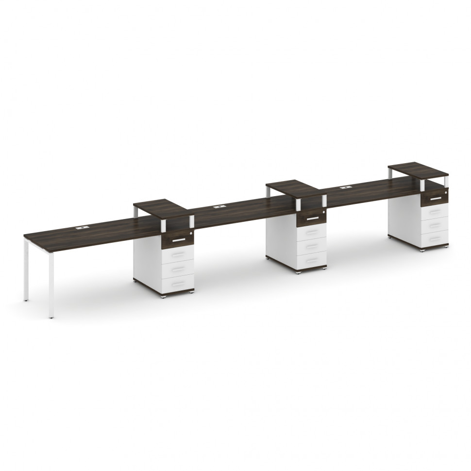 Concept Рабочая станция 3 места с 3 опорными тумбами CN.ORS-459 W Дуб Мали/Белый Бриллиант/Металл Бе