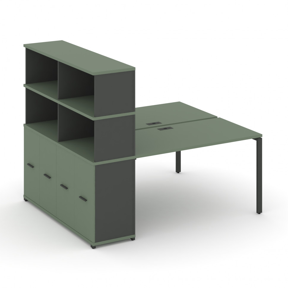 Concept Рабочая станция с опорным распаш. шкафом с надставкой выс. CN.DRS-232 A Кобо/Антрацит/Металл