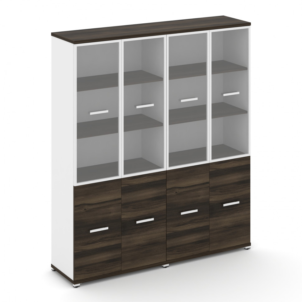 Concept Шкаф 2 широкие секции, 5 ниш CN.STS-522 RPW W Дуб Мали/Белый Бриллиант/Металл Белый/Прозрачн