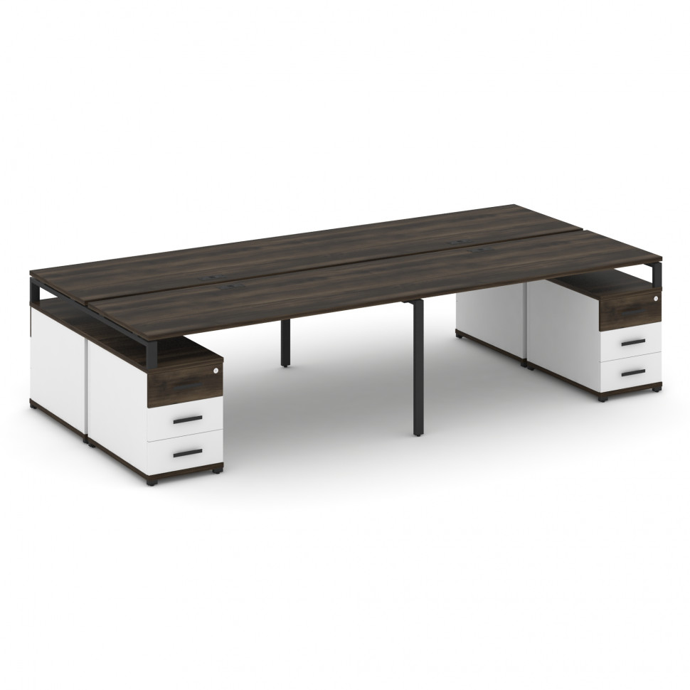 Concept Рабочая станция 4 места с 2 двухсторонними опорными тумбами CN.DRS-328 B Дуб Мали/Белый Брил Concept Рабочая станция 4 места с 2 двухсторонними опорными тумбами CN.DRS-328 B Дуб Мали/Белый Брил