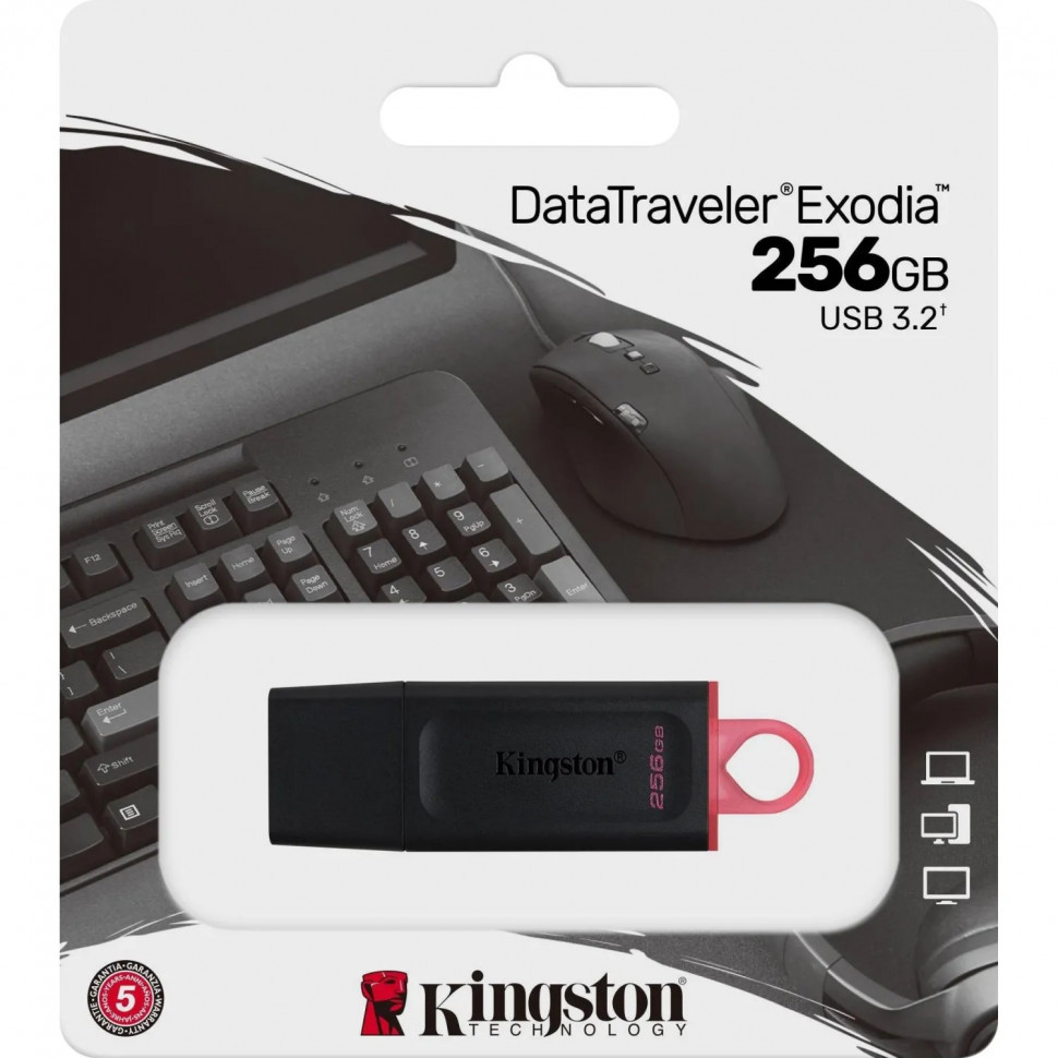 Флеш-память Kingston DataTraveler Exodia, USB 3.2 G1, роз/чер, DTX/256GB