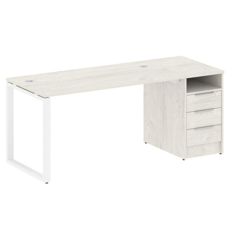 Metal System Рабочая станция с тумбой на О-образном м/к БО.РС-СТП-1.3 Дуб Наварра/Металл Белый 1812*