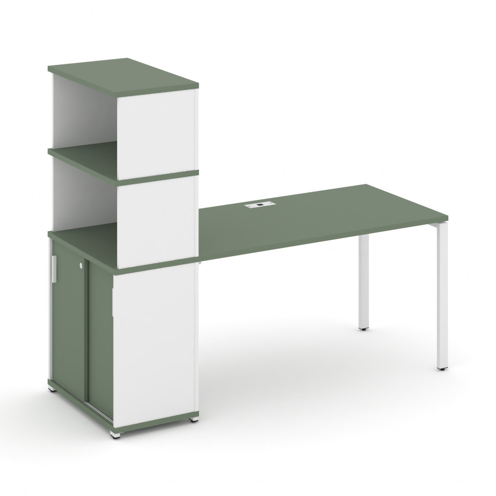 Concept Стол рабочий с опорным шкафом-купе с надставкой выс. CN.SP-244 W Кобо/Белый Бриллиант/Металл