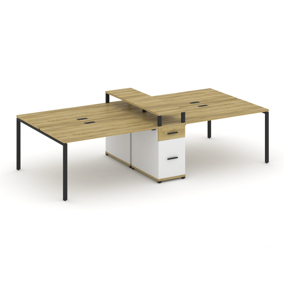 Concept Рабочая станция 4 места с 1 опорной тумбой CN.DRS-439 B Дуб Винченцо/Белый Бриллиант/Металл