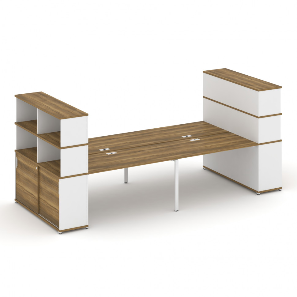 Concept Рабочая станция с опорными шкафами-купе с надставкой выс. CN.DRS-287 W Сандал Янтарный/Белый
