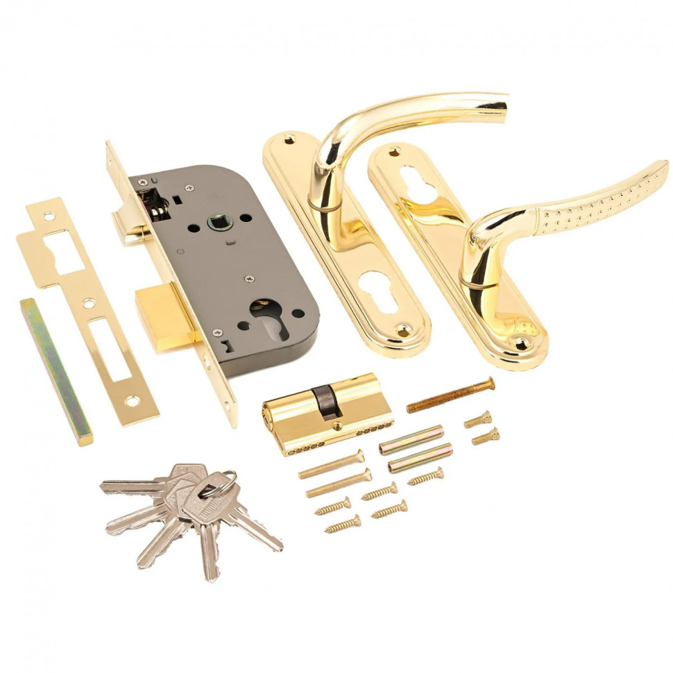 Замок врезной УЗК_Аллюр 132/1 GP сталь латунь(с руч,д/дерев.двери/5кл)