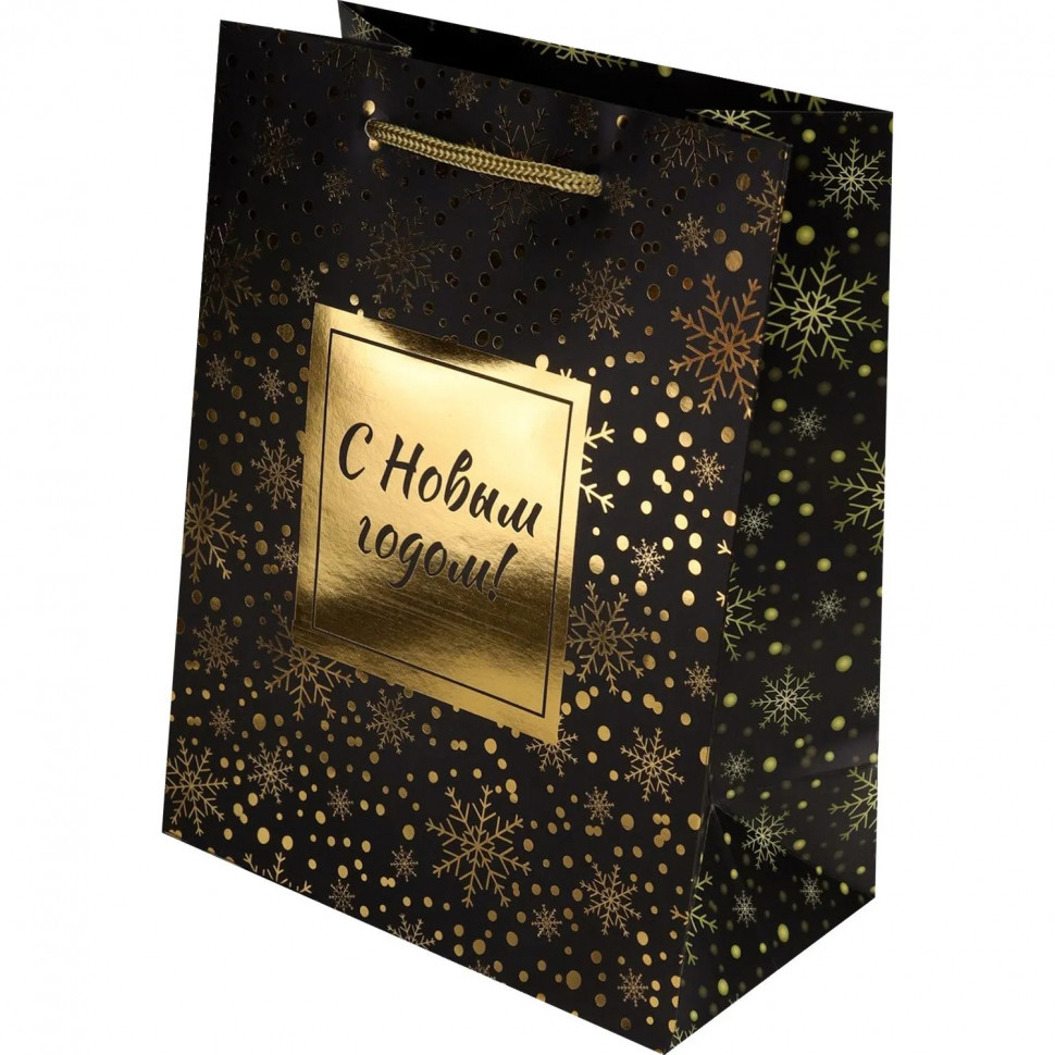 Пакет подарочный 18x23x10см(M)Золотистый снегопад  ПКП-6641 НГ