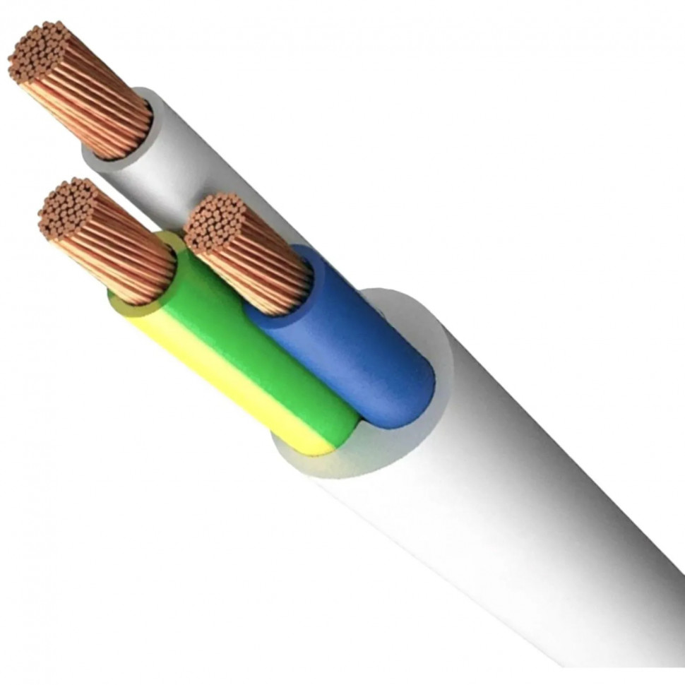 Провод ПВС 3х2,5 белый, бухта 100м