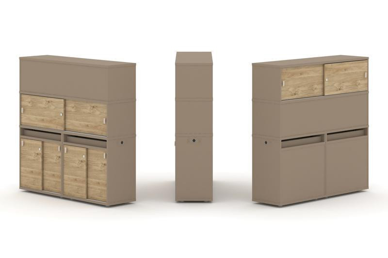 Estetica Набор №9. Тумба двойная+высокая надставка ES.NB.2V-9 Латте/Тиквуд Светлый 1500*410*1520