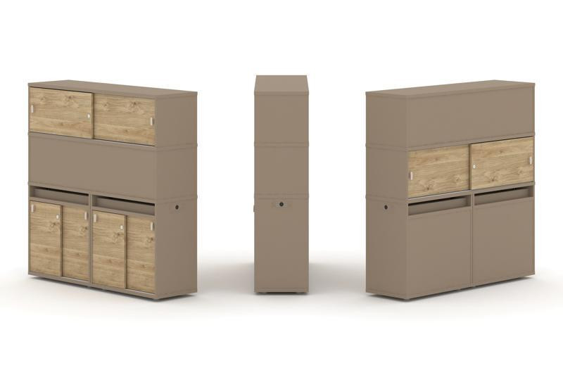 Estetica Набор №9. Тумба двойная+высокая надставка ES.NB.2V-9 Латте/Тиквуд Светлый 1500*410*1520