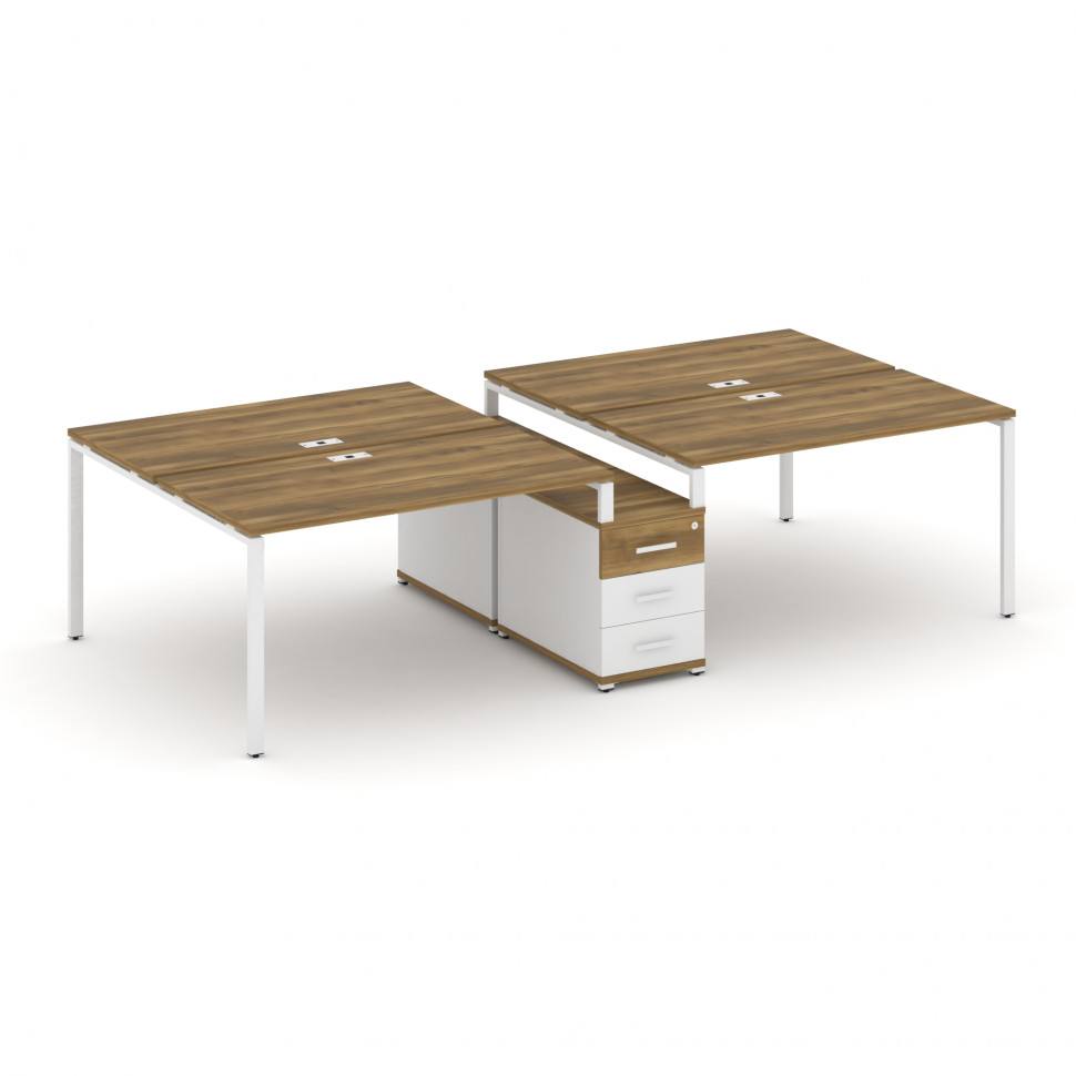 Concept Рабочая станция 4 места с двухсторонней опорной тумбой CN.DRS-311 W Сандал Янтарный/Белый Бр