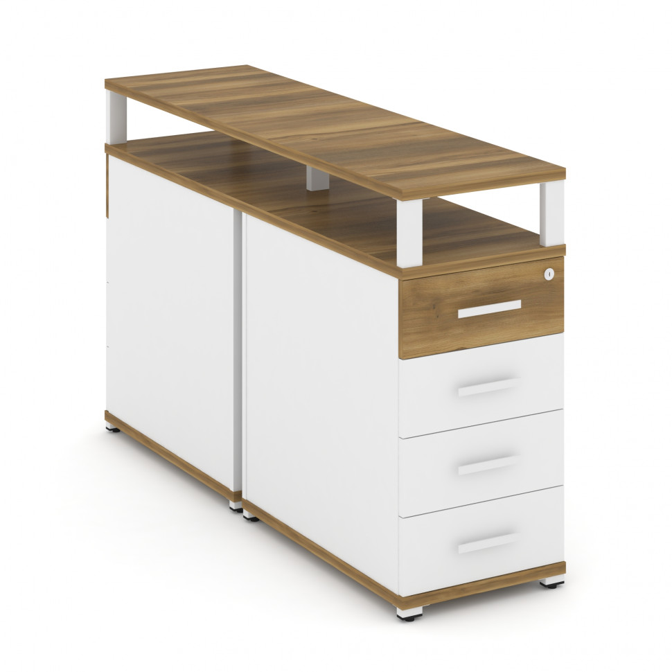 Concept Тумба двухсторонняя опорная/приставная 4 ящ. с надставкой. CN.DTGO-003 W Сандал Янтарный/Бел