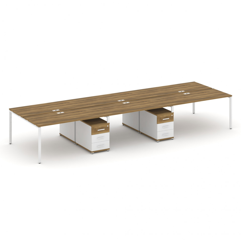 Concept Рабочая станция 6 мест с 2 двухсторонними опорными тумбами CN.DRS-344 W Сандал Янтарный/Белы Concept Рабочая станция 6 мест с 2 двухсторонними опорными тумбами CN.DRS-344 W Сандал Янтарный/Белы