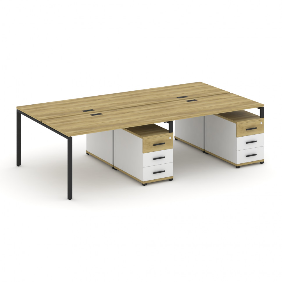 Concept Рабочая станция 4 места с 2 двухсторонними опорными тумбами CN.DRS-319 B Дуб Винченцо/Белый