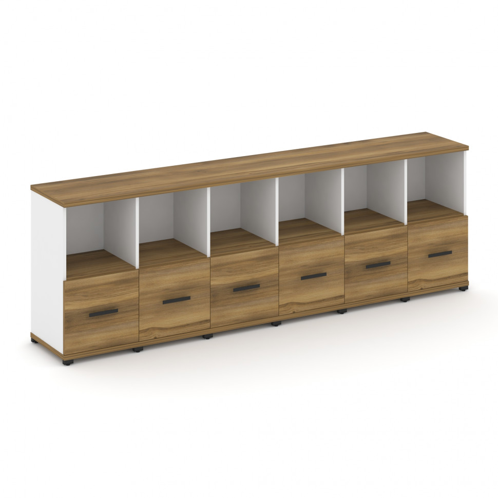 Concept Шкаф 6 узких секций, 2 ниши CN.STU-261 B Сандал Янтарный/Белый Бриллиант/Металл Черный 2500*